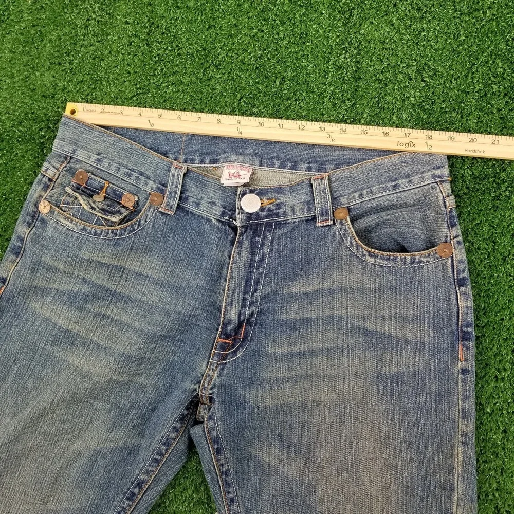 Vintage True Religion Jeans Joey Embroidered Dragon 38x33 Blue Denim Flare 90s